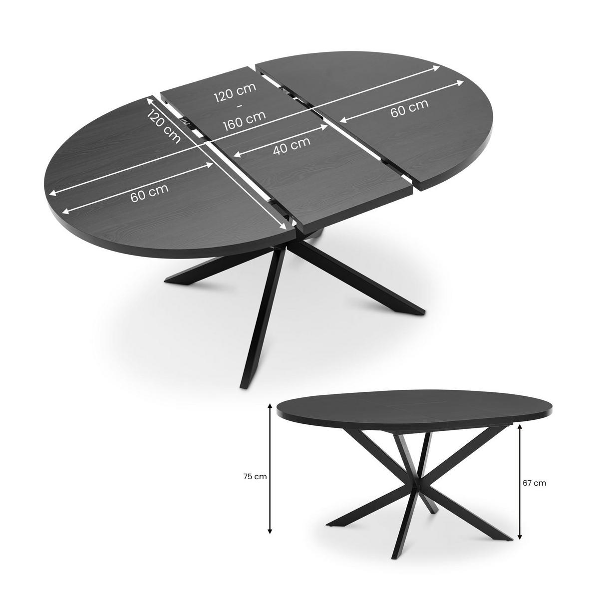 ESSTISCH CHESTER - Schwarz, Holzwerkstoff/Metall (120/120/75cm) - IDIMEX