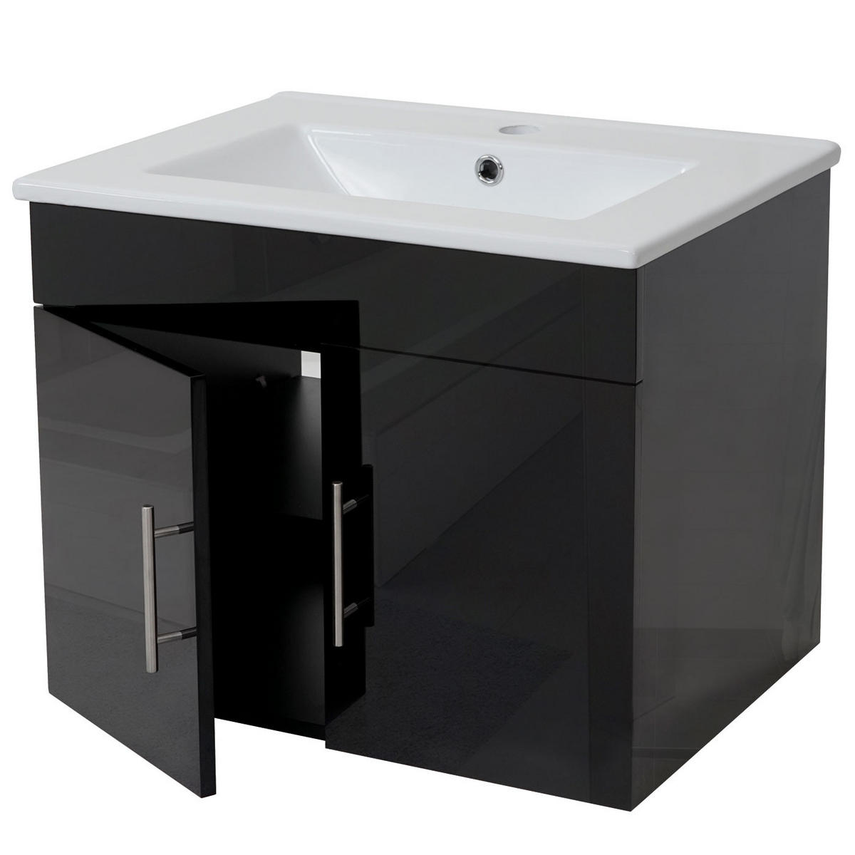 WASCHBECKEN + UNTERSCHRANK Hochglanz Schwarz - Schwarz Hochglanz, Holzwerkstoff (61/50/48cm) - MCW