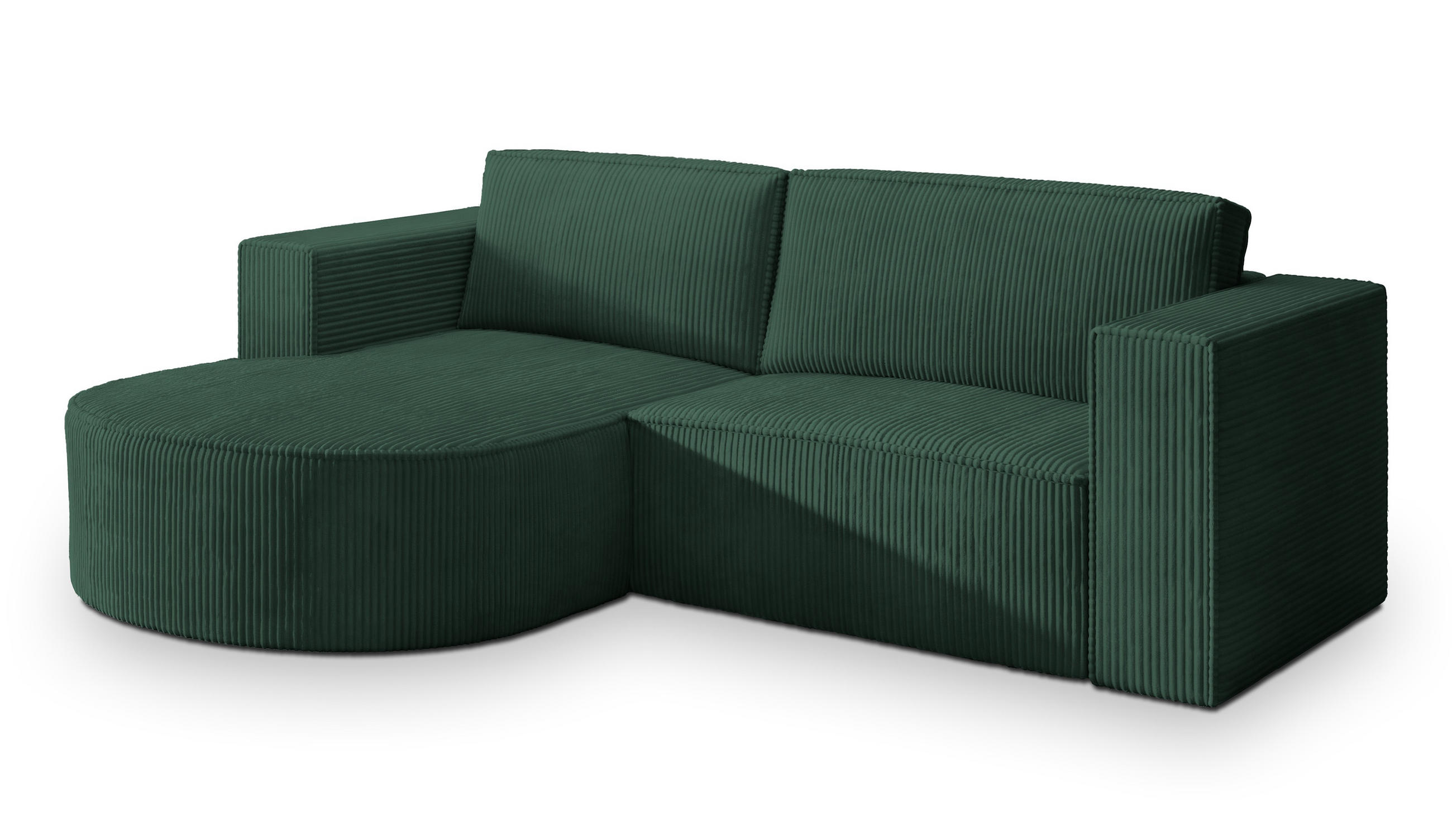 ECKSOFA SORELA P L-S Grün Kordstoff mit Schlaffunktion - Grün, Holz (263/174cm) - MASSENO