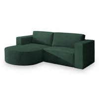 ECKSOFA SORELA P L-S Grün Kordstoff mit Schlaffunktion - Grün, Holz (263/174cm) - MASSENO