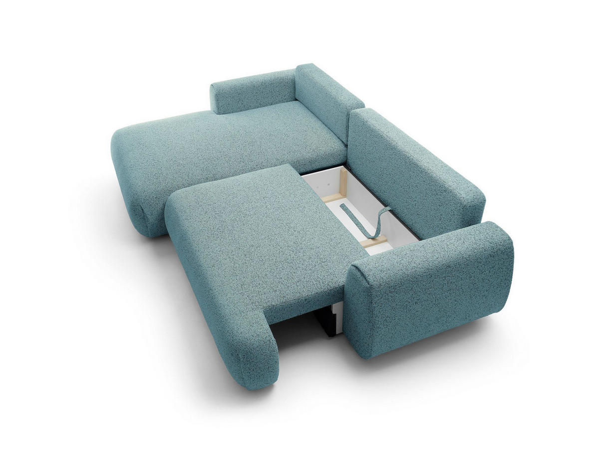ECKSOFA ZEST Blau Geflochtener Stoff mit Schlaffunktion - Blau, Holz (270/167cm) - MASSENO