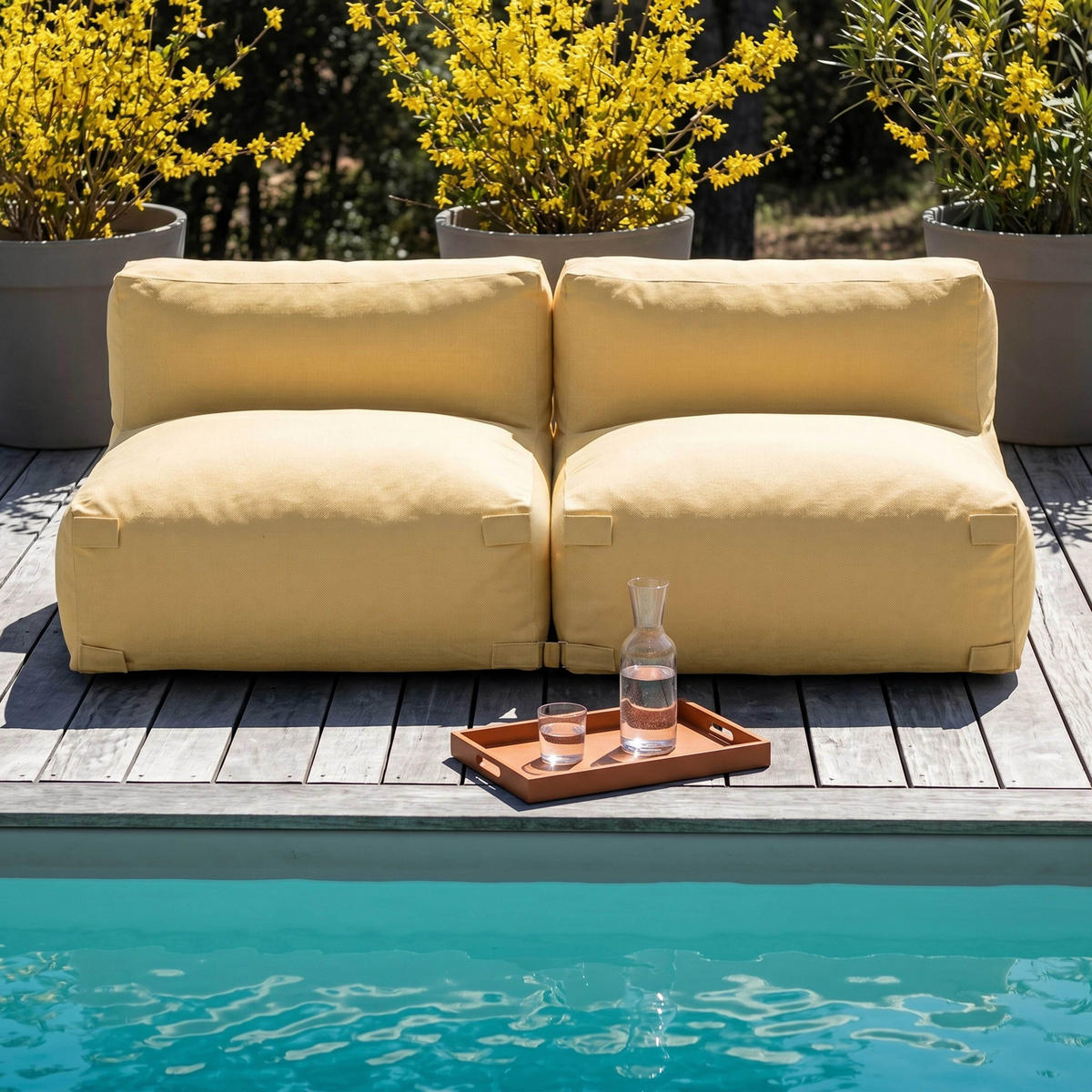 GARTENSOFA mit 2 Sitzplätzen, Hellgelb - Gelb, Textil - Oviala