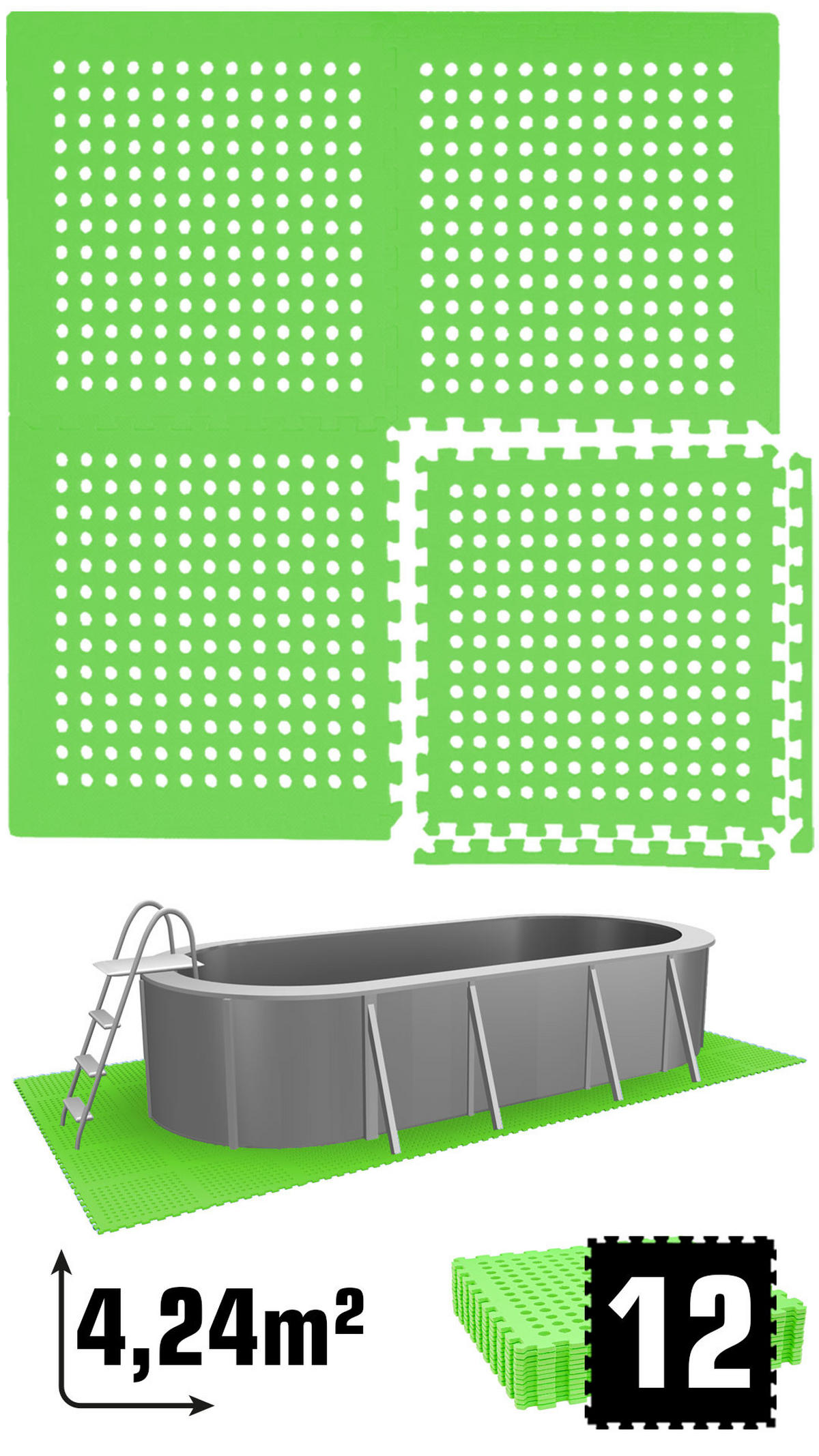POOLMATTEN 4,2m² 12 EVA Matten 62 cm Grün - Grün, Kunststoff (62/62cm) - eyepower
