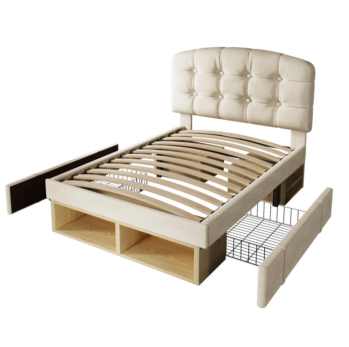 POLSTERBETT 90x200 cm in Beige mit Schubladen, Stauraum und verstellbarem Kopfteil - Beige, Textil (90/200cm) - IVMEU