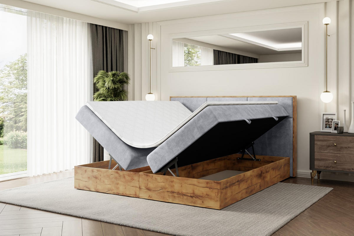 BOXBETT mit Matratze H4 und Lattenrost - LOLLI1 - 200x200 - Hellgrau - Grau, Holzwerkstoff/Kunststoff (200/200cm) - ALTDECOR