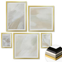 WANDBILDER 5er Set - 50x50 cm & 20x30 cm & 40x60 cm Goldrahmen - Abstrakte Pinselmalerei auf Leinwand - Goldfarben, Kunststoff (40/60cm) - ArtPrintCave