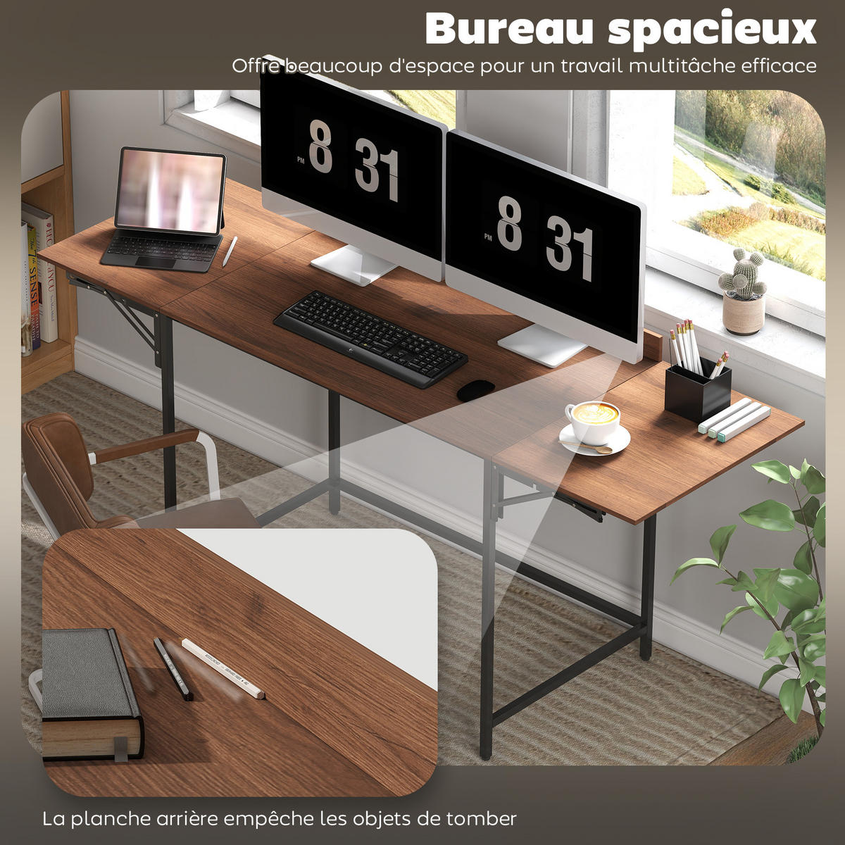 COMPUTERTISCH Walnussoptik und Schwarz klappbar 170/58/78 cm - Walnussfarben, Holzwerkstoff (58/170/78cm) - PANGIVO