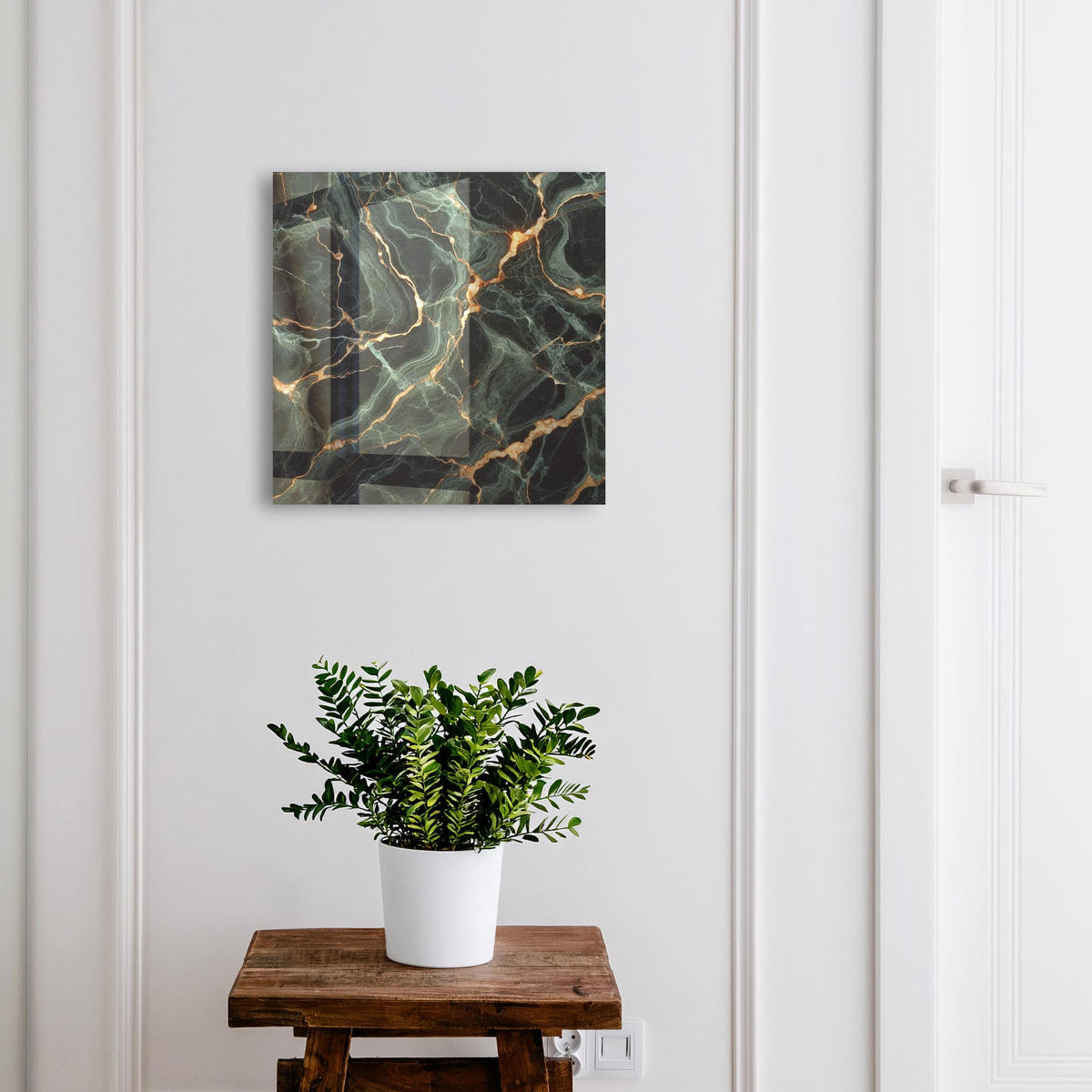 SCHLÜSSELBOX Schwarz 30x30 cm- Türöffnung nach rechts - Marmor-Eleganz - Grün, Metall (30/30/5cm) - TULUP