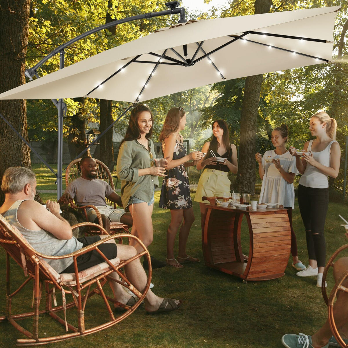 SONNENSCHIRM Sunna,wasserabweisend, inkl. Windsicherung und Schutzhülle,beige - Beige, Kunststoff (250/300cm) - tectake