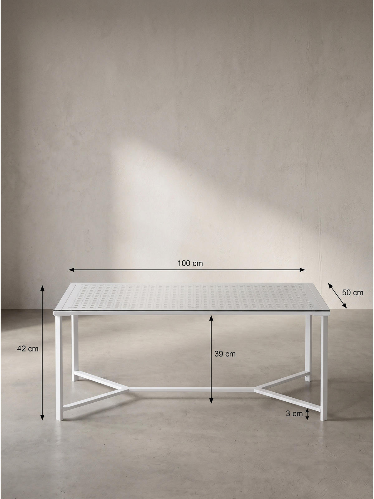 COUCHTISCH ALCUDIA, Einscheibensicherheitsglas, Weiß, 100 x 50 x 42 cm - Weiß, Glas/Metall (50/100/42cm) - KADIMA DESIGN