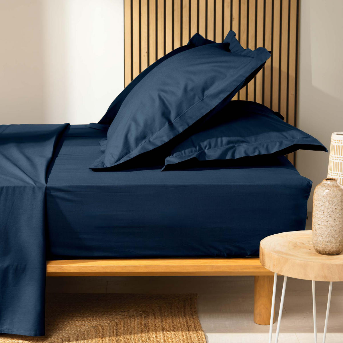 SPANNBETTTUCH mit Gummiband Biolina 200/180 cm - Dunkelblau, Naturmaterialen (180/200cm) - Douceur d´intérieur