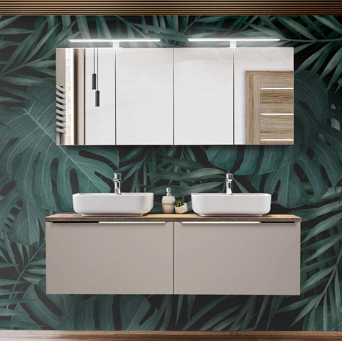 BADMÖBEL-SET 9-TLG. Puebla-56 - Beige, Holzwerkstoff (160/200/46cm) - Lomado