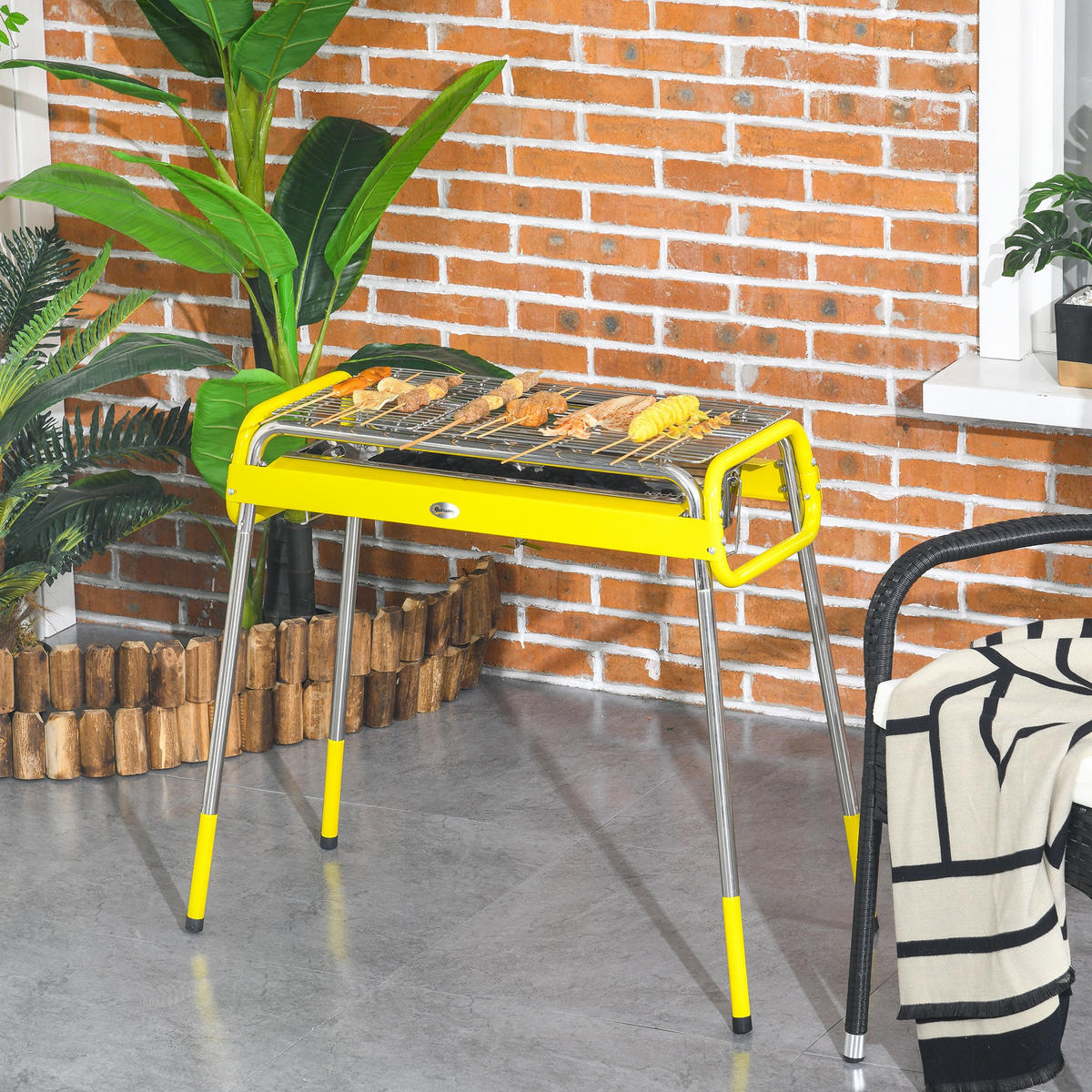 HOLZKOHLEGRILL - Gelb, Metall (43/72/85cm) - Outsunny