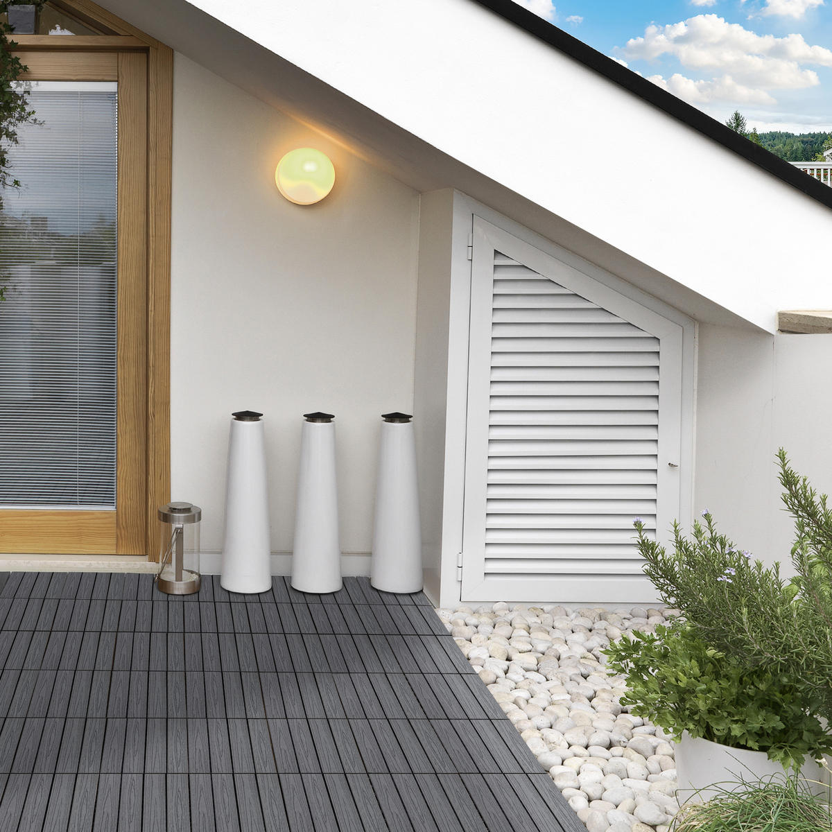 TERRASSENPLATTEN 11er-Set DE-13763 WPC mit Klicksystem Natur - Grau, Kunststoff (76.2/76.2/5.59cm) - ComfortXL