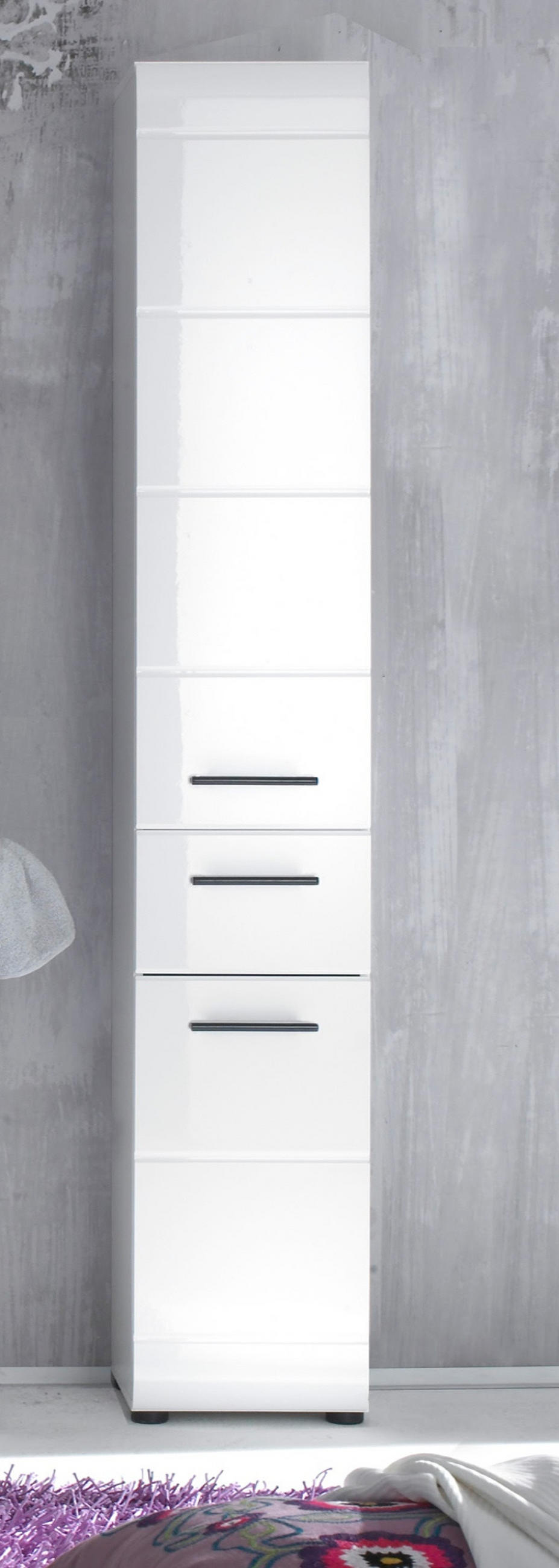HOCHSCHRANK weiß Hochglanz 30 cm, Badschrank Türanschlag wechselbar - Weiß Hochglanz/Schwarz, Holzwerkstoff/Kunststoff (30/182/31cm) - Top.Furn