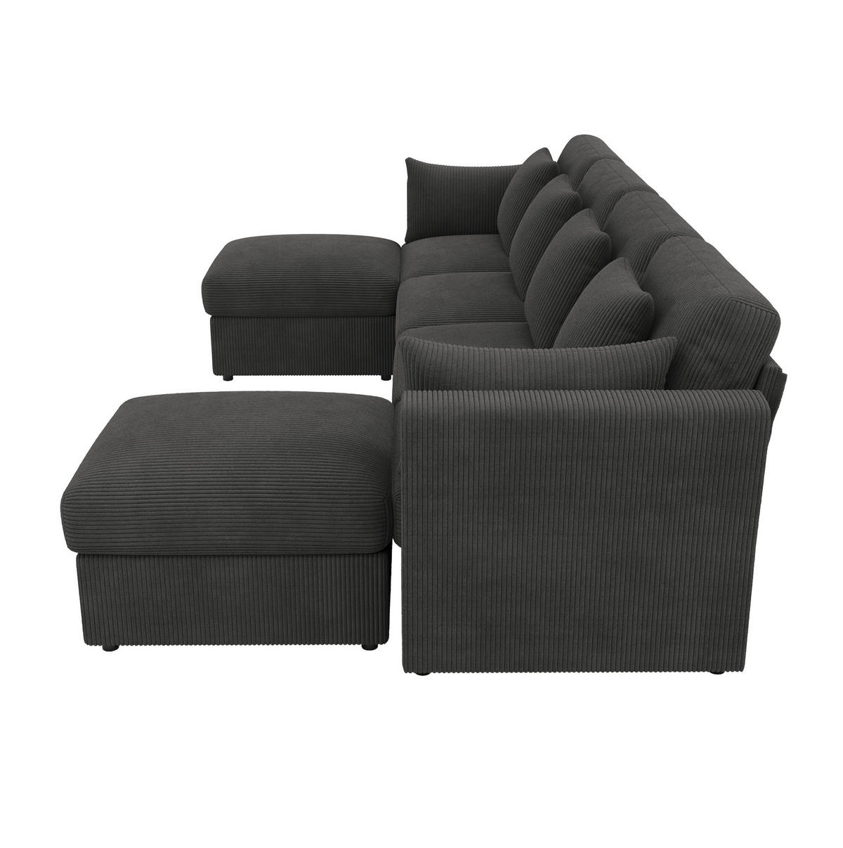 ECKSOFA 290/159,5/89 cm mit verstellbaren Armlehnen, modular und mit Hockern, Cord, Grau - Grau, Textil (290/159.5cm) - Redom