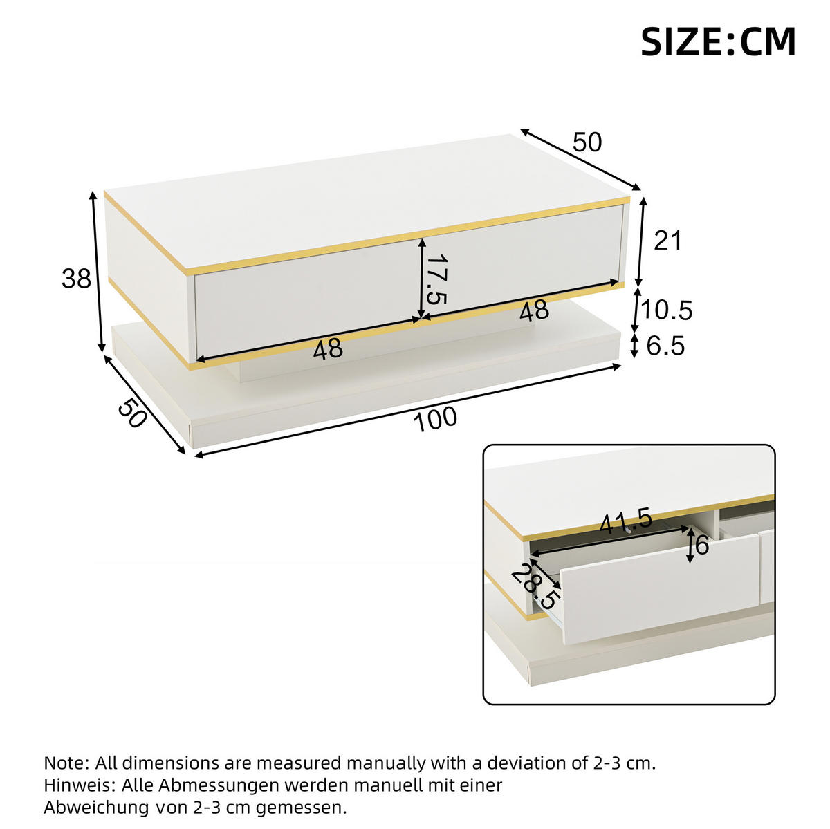 WOHNZIMMER-SET TV-Schrank & Couchtisch Weiß Gold 2-tlg. - Weiß, Holzwerkstoff (40/40/200.1cm) - Beauniv