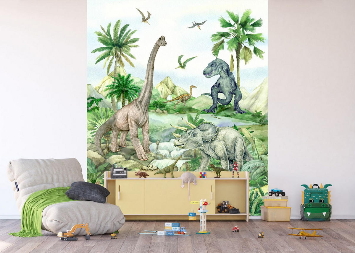 FOTOTAPETE Dinosaurier 270 x 225 cm - Grün, Papier (270/225cm) - Sanders & Sanders