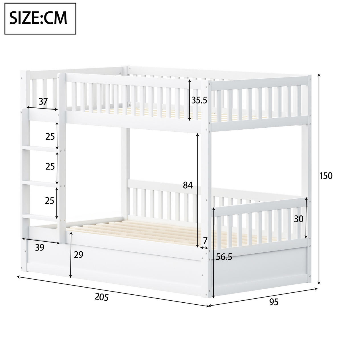 ETAGENBETT 90x200 cm aus Massivholz mit Hydraulik-Lagersystem - Weiß - Weiß, Holz (90/200cm) - KOMHTOM