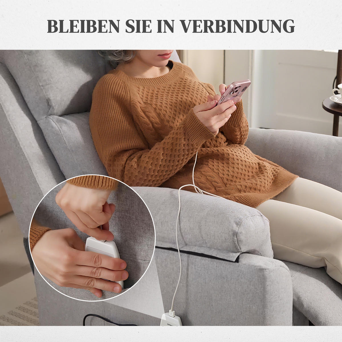 RELAXSESSEL Elektrisch Fernsehsessel mit Aufstehhilfe, 5 Massagemodi, Grau - Grau, Kunststoff (83/102/89cm) - HOMCOM