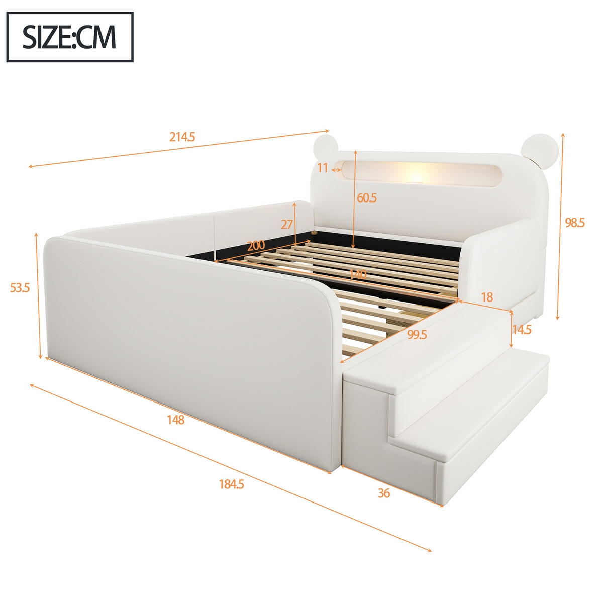 KINDERBETT 140/200 cm DE-32672 mit Bären-Kopfteil Weiß - Weiß, Holzwerkstoff (140/200cm) - ComfortXL