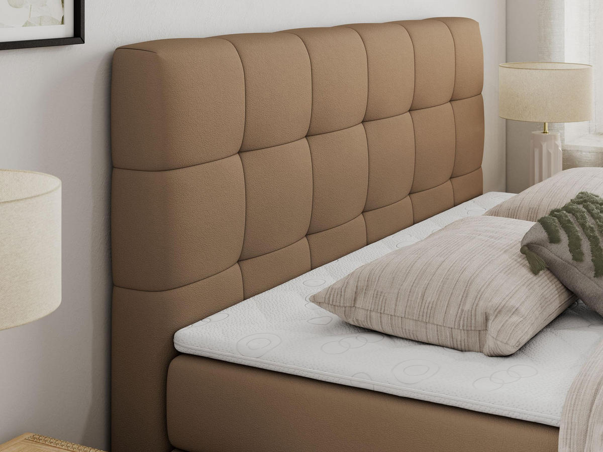 BOXSPRINGBETT LUKA KING 120/200 Braun Kunstleder - H3 - Braun, Holz/Textil (120/200cm) - MKS