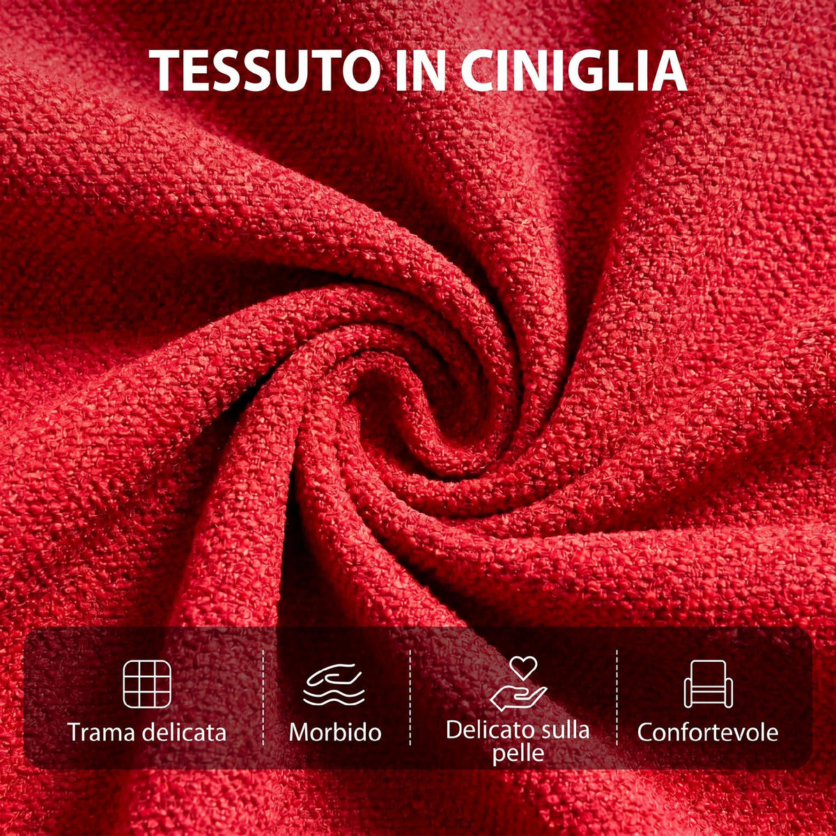 MASSAGESESSEL,MANUELL 160° Chenille Fußstütze Fernbedienung Taschen,weinrot - Rot, Textil (66/108/91cm) - Vallsero