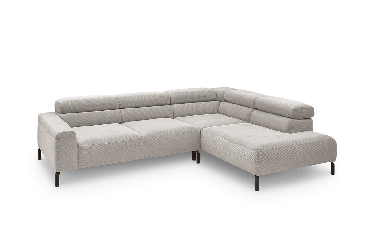 ECKSOFA MIT MOTORISCHEM SITZVORZUG DELIA Silber Cord - Silberfarben/Schwarz, Textil/Metall (276/219cm) - KAWOLA