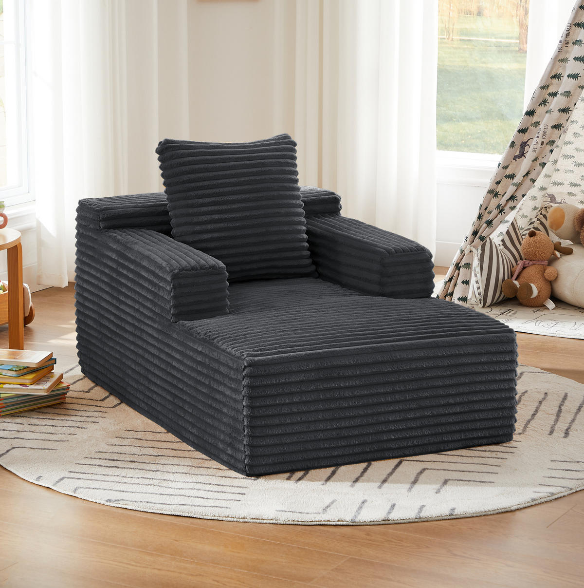 CHAISELONGUE aus Cord Dunkelgrau für Wohnzimmer, Büro und Apartment - Dunkelgrau, Kunststoff (81.03/49.78/116.84cm) - Meubliv