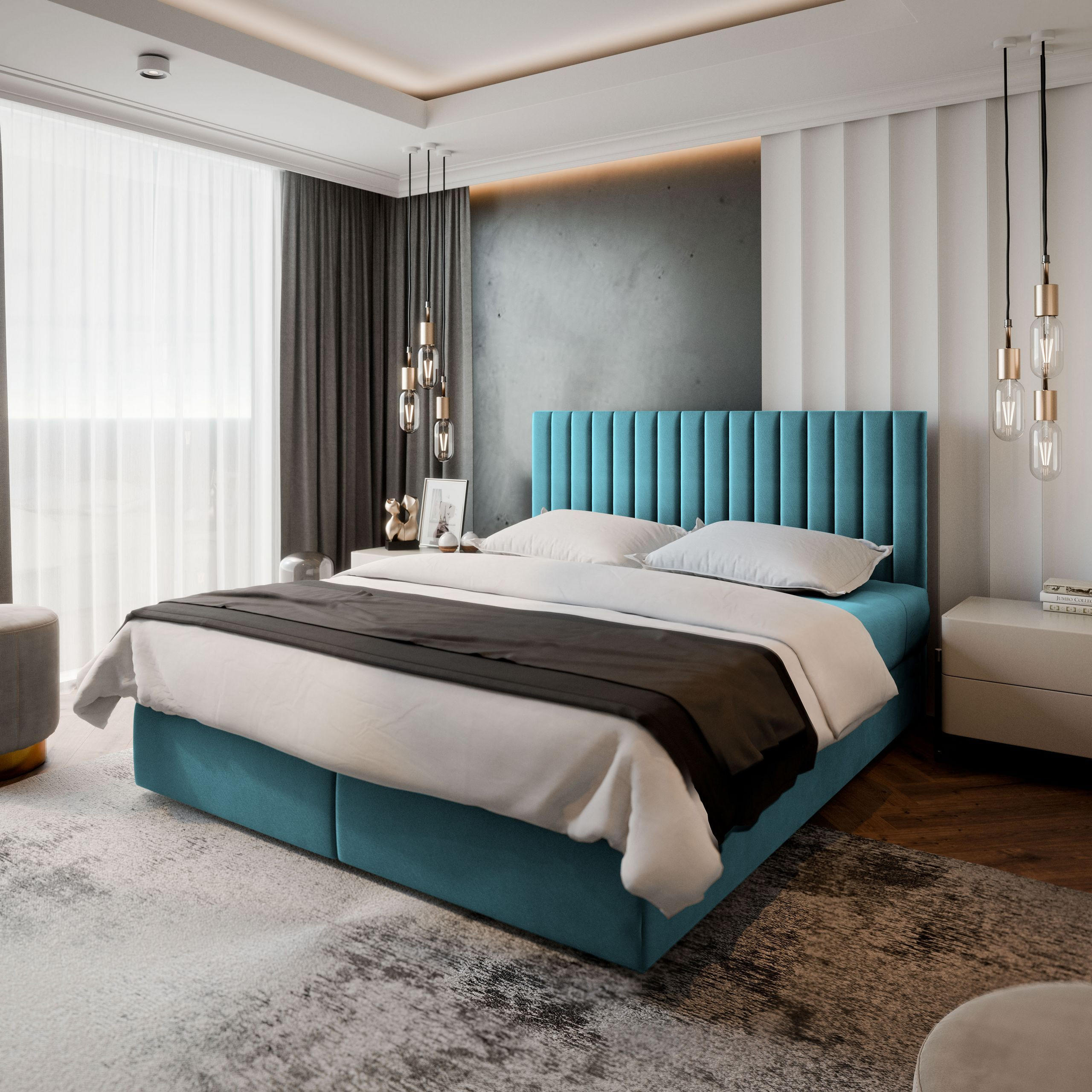 BOXBETT BRESEL 180x200 cm mit Matratze und Topper - Blau - Hellblau, Holz (180/200cm) - MASSENO