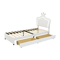 KINDEREINZELBETTEN aus Kunstleder 90x200 cm in Weiß mit LED-Beleuchtung & 2 Schubladen - Weiß, Leder (90/200cm) - Modfu