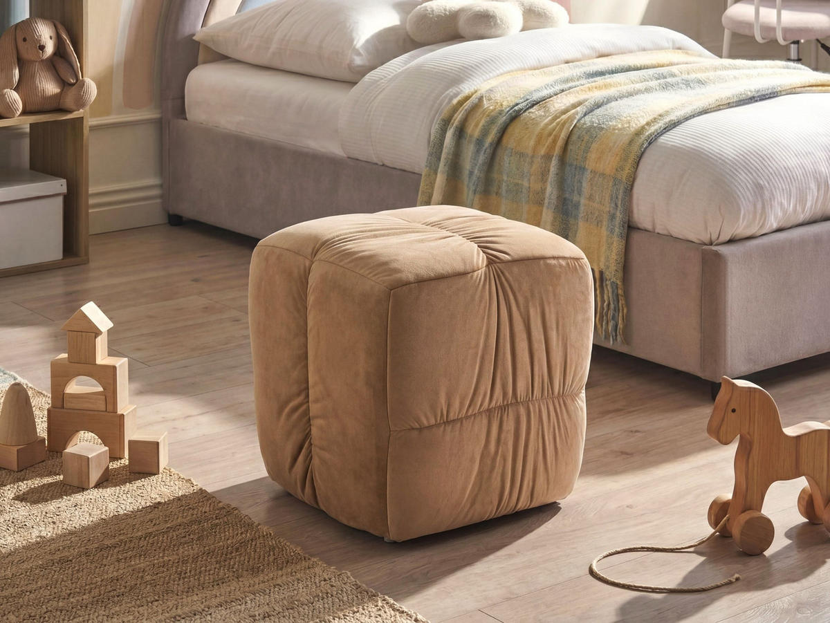 POUF Samtstoff Taupe Turley - Taupe, Textil (57/38/57cm) - Beliani