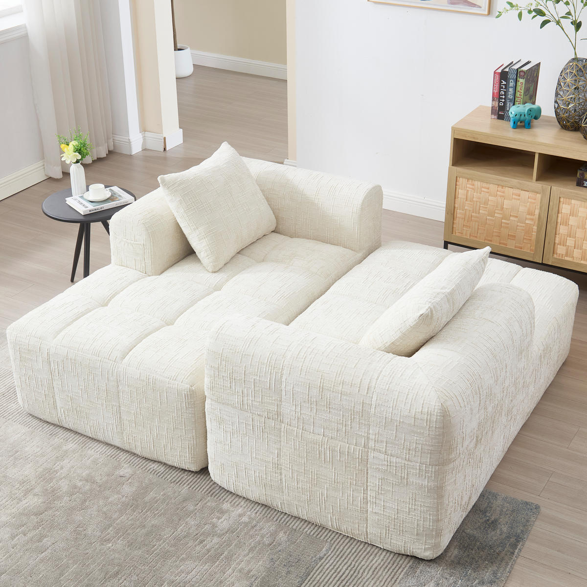 ECKSOFA L-Form 3-Sitzer mit Chaiselongue Chenille Beige 250/158/60 cm - Weiß, Textil (250/158cm) - OKWISH