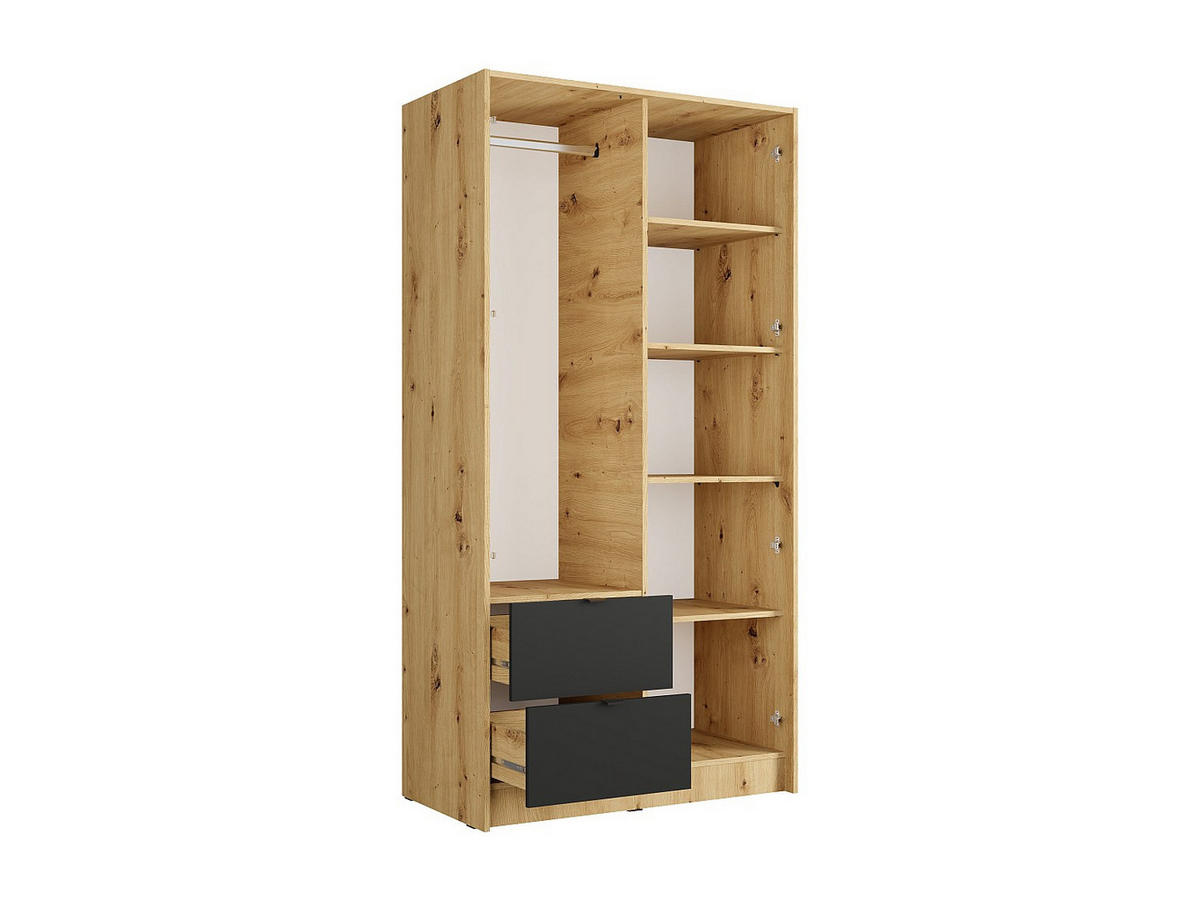 KLEIDERSCHRANK - 101.7 cm x 54.5 cm - Holz, Platte - Anthrazitgrau, Naturfarben Hell - NEROVAL - Anthrazit/Naturfarben, Holz (101.7/200.5/54.5cm) - Vente-Unique