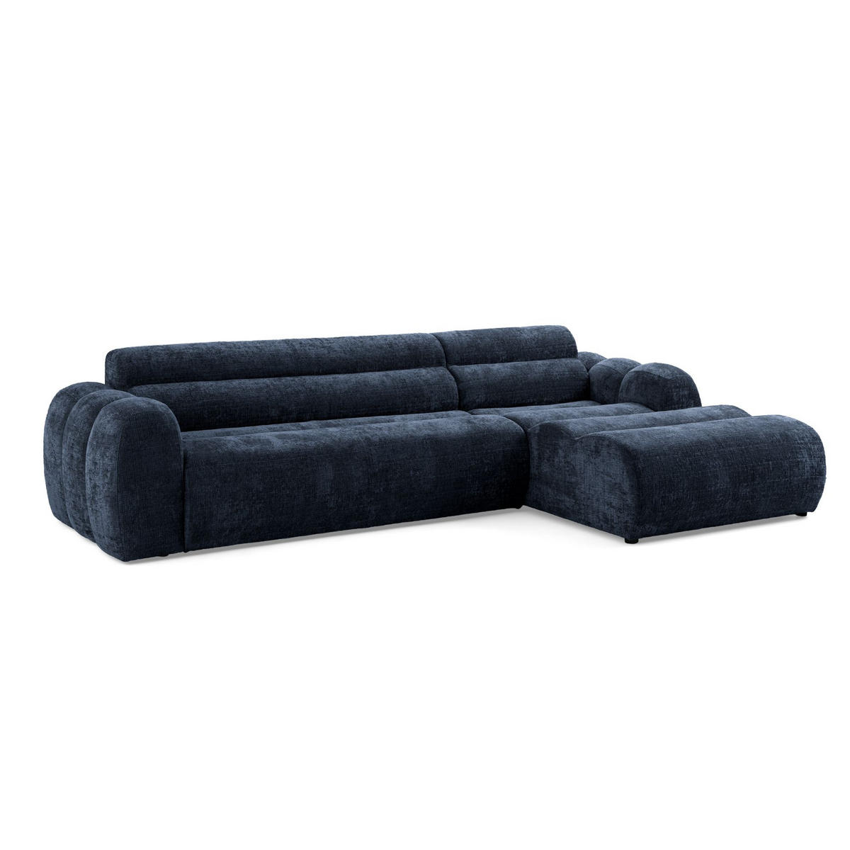 4-SITZER modulares Ecksofa VEER SET 1 Rechts, 298 x 175 cm, Chenille Webstoff Marine - Schwarz/Dunkelblau, Holz/Kunststoff (175/298cm) - Muffo