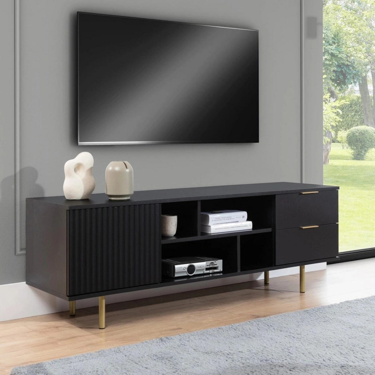 TV-LOWBOARD Nubia 150 cm Schwarz - Goldfarben/Schwarz, Holzwerkstoff/Metall (150/52/41cm) - Ravio