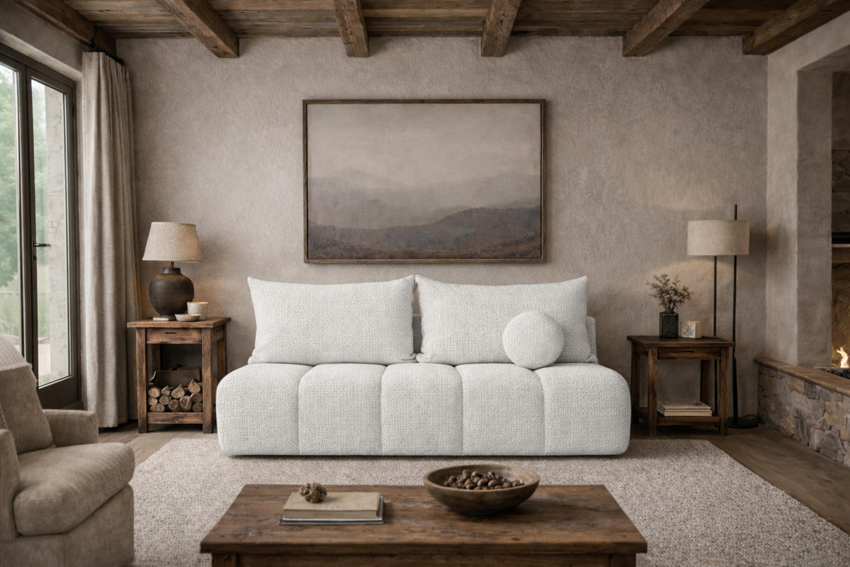 SOFA Mit Schlaffunktion Und Bettkasten, Chenille-Stoff Flow, Ecru, PIANO - Ecru, Holz (207/91/103cm) - Kaiser Möbel