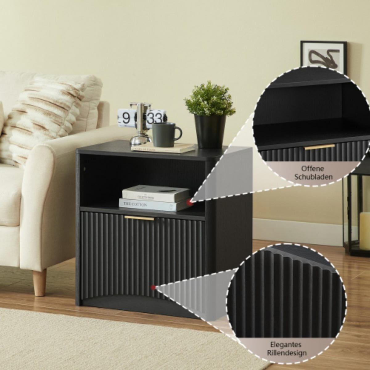 NACHTSCHRANK 58B/38T/60H cm Schwarz - Schwarz, Holzwerkstoff (38/60/58cm)