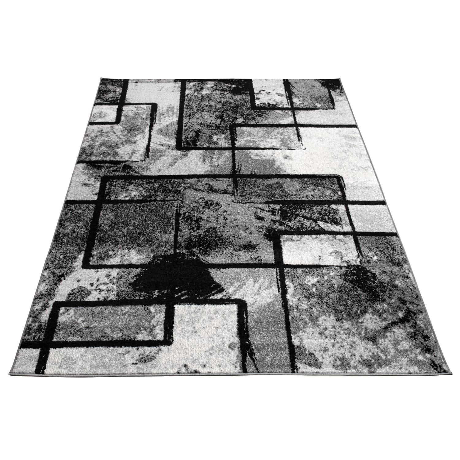 TEPPICH Kurzflor Geometrisches Rechteckmuster Wohnzimmer schmutzabweisend Grau Rechteckig 60x100 - Grau, Textil (60/100cm) - KADIMA DESIGN