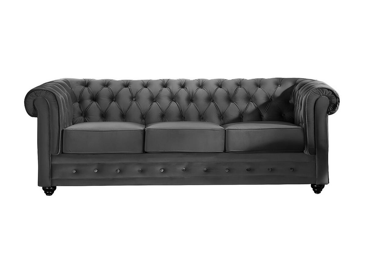 SOFA 3-Sitzer - Samt - Anthrazit - CHESTERFIELD - Anthrazit, Textil (205/72/88cm) - Vente-Unique