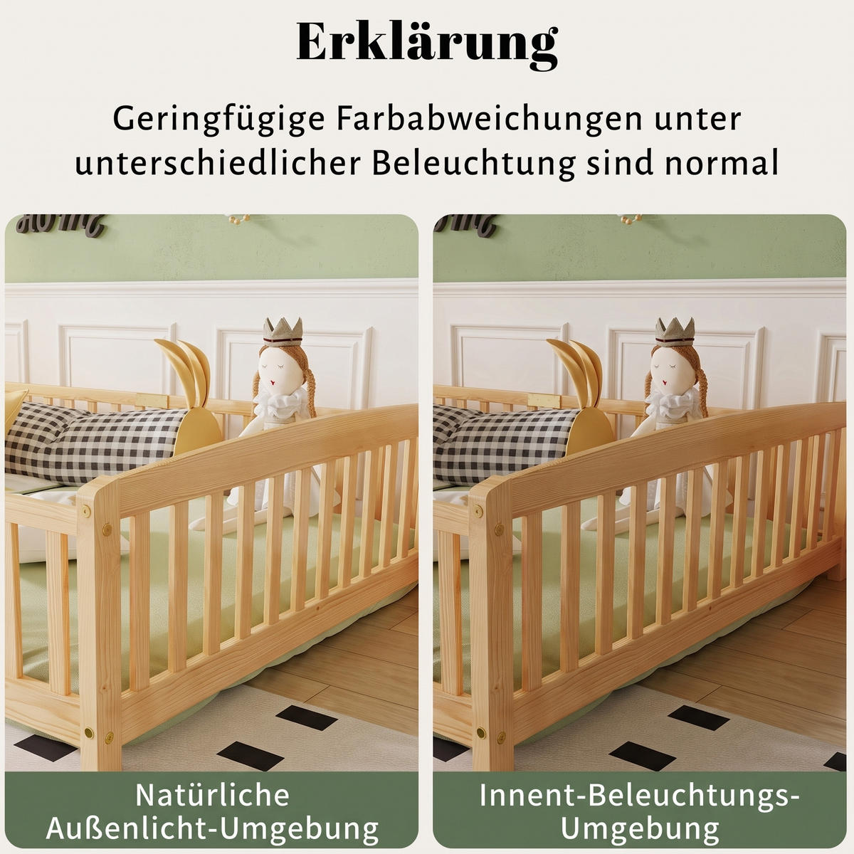 BODENBETT 140/200 cm DE-32892 mit Sicherheitsgeländer Natur - Naturfarben, Holz (140/200cm) - ComfortXL