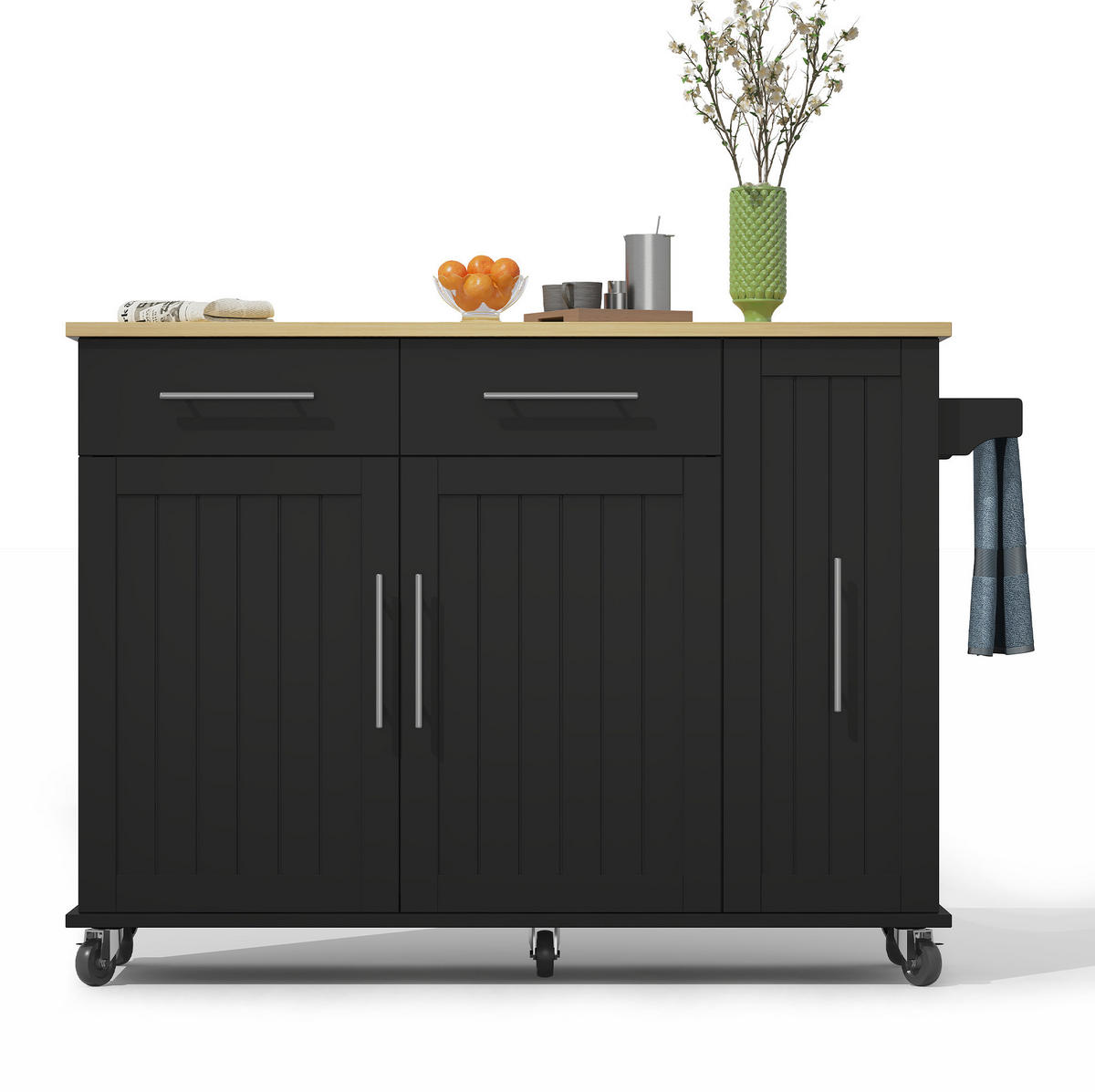 KÜCHENINSEL 120/40(65)/90 cm aus MDF mit klappbarer Arbeitsplatte Schwarz/Natur - Schwarz, Holzwerkstoff (120/90/65cm) - Modenvie