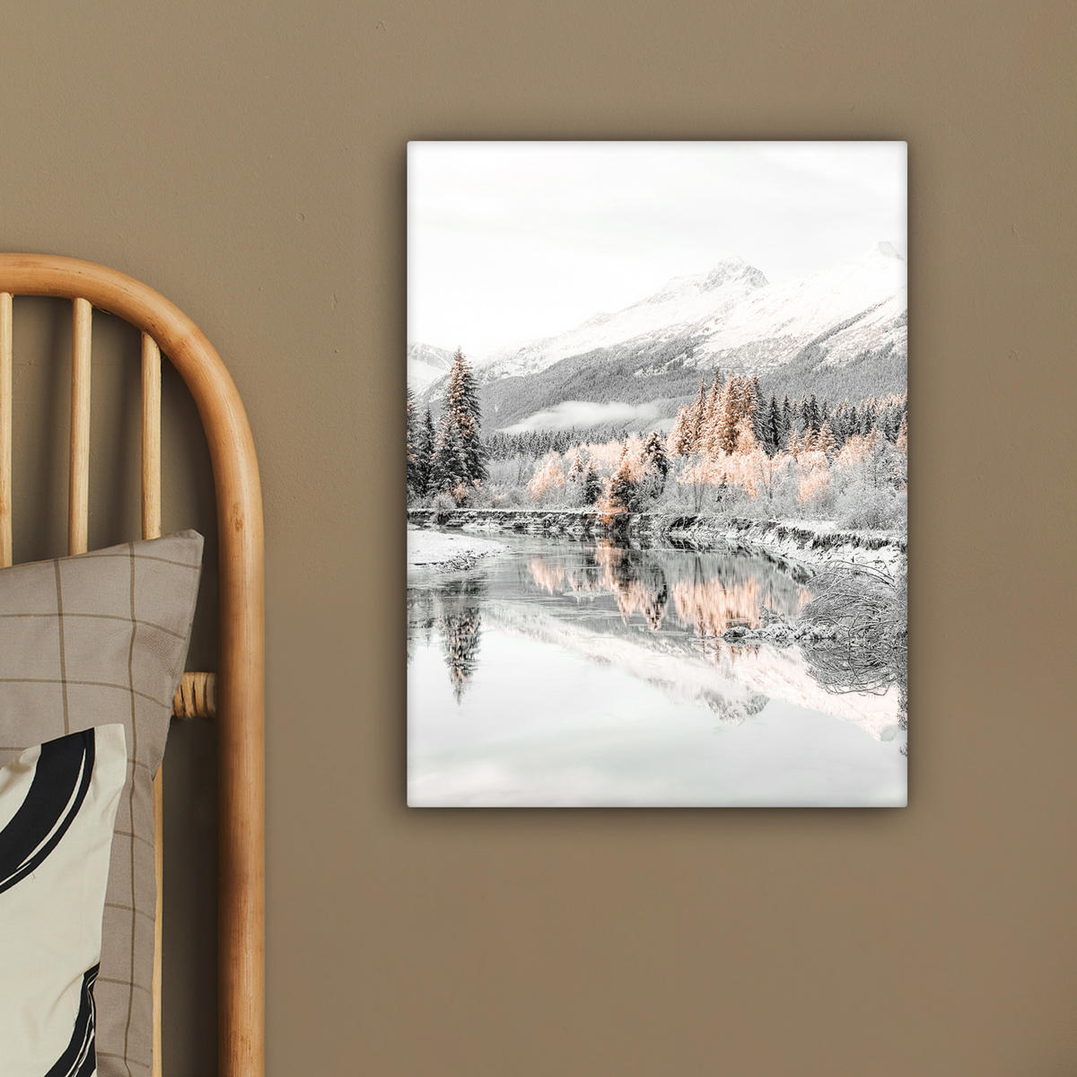 LEINWANDBILD Natur - Winter - Bäume - Berge - Schnee 30x40 cm - Weiß Hochglanz, Textil (30/40cm) - MuchoWow