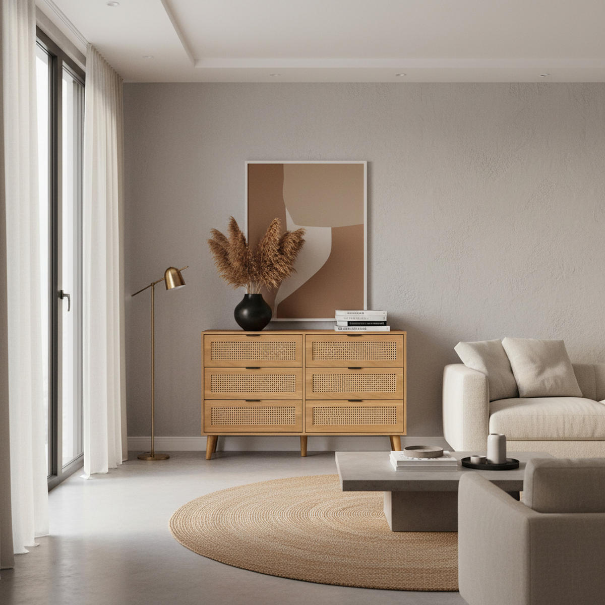 SIDEBOARD mit 6 Schubladen Sideboard aus Holz mit Metallgriffen, Retro-Design, für Schlafzimmer & Büro Walnuss - Braun, Holzwerkstoff (120/76.5/40cm) - Urban Meuble