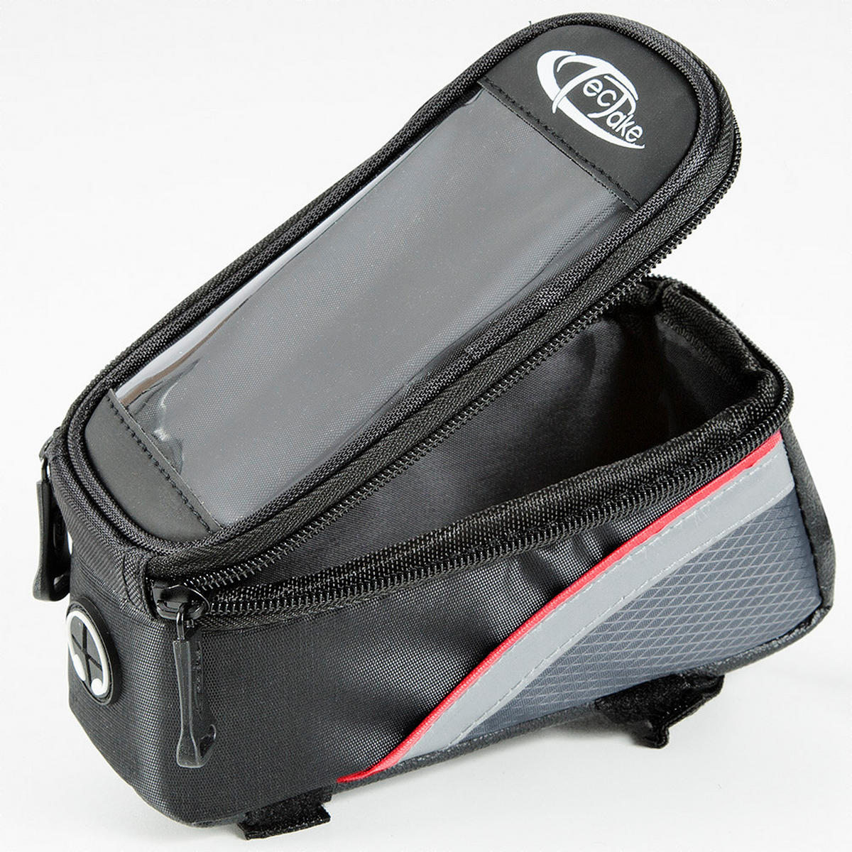 FAHRRADTASCHE ,Zusätzliche Spannseil-Sicherung ,schwarz/grau/rot - Rot/Schwarz, Kunststoff (8.5/8.5/18cm) - tectake