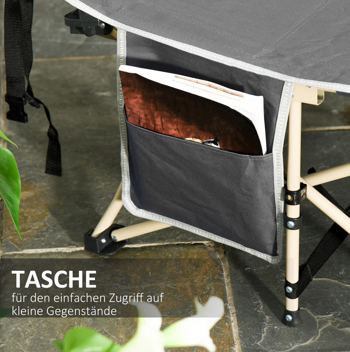 KEMPINGOVÉ lehátko 190/68/52 cm tmavě šedé z polyesteru skládací s taškou - tmavě šedá, plast (68/52/190cm) - OKWISH