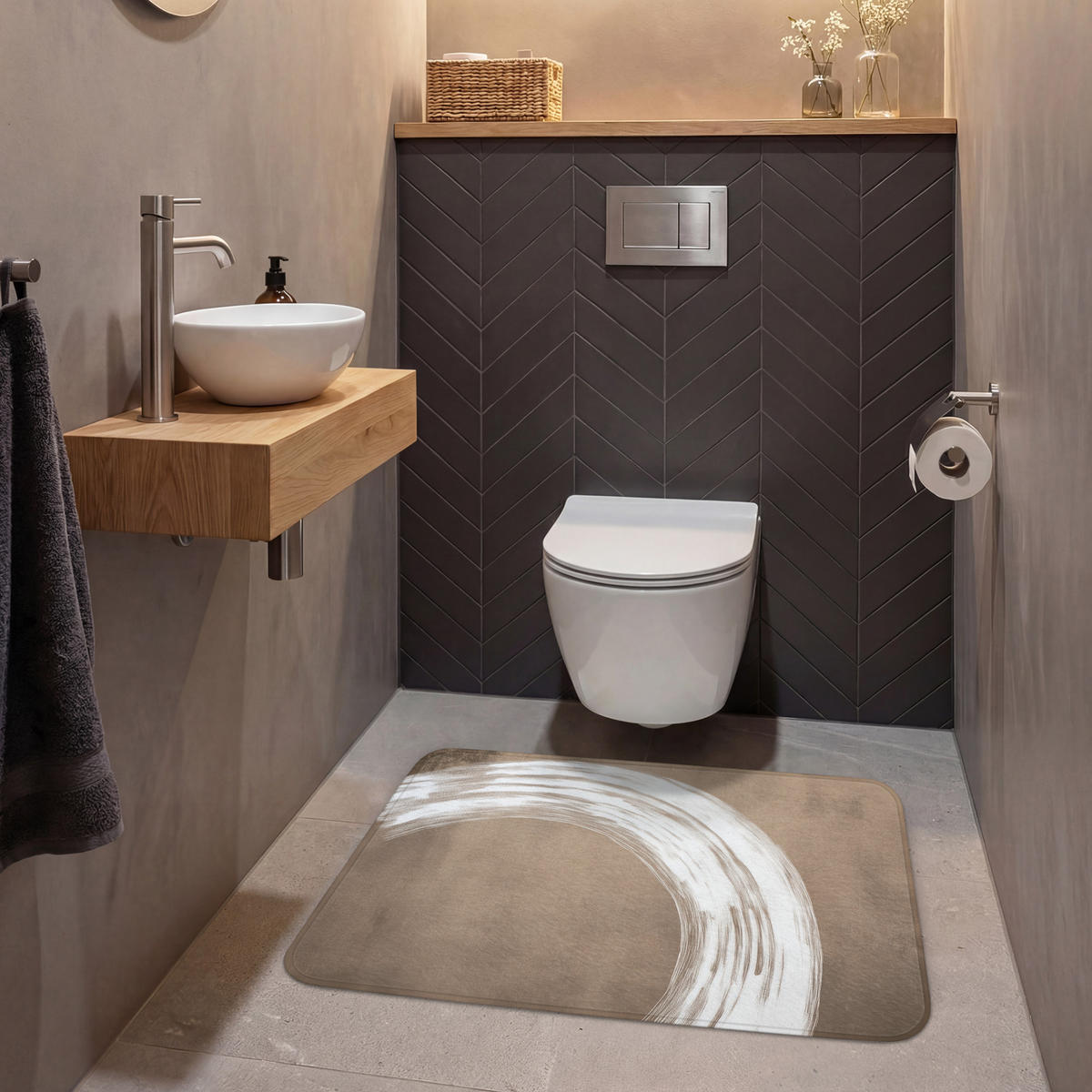 WC PŘEDLOŽKA Barva - hnědá - Japandi 90x60 cm - barva mokka, textil/plast (90/1cm) - OnlyWow