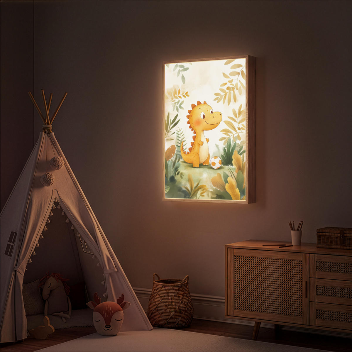NACHTTISCHLAMPE MIT AKKU Dino - Fußball - Orange 60x90 cm - Beige, Holzwerkstoff (8/60/90cm) - OnlyWow