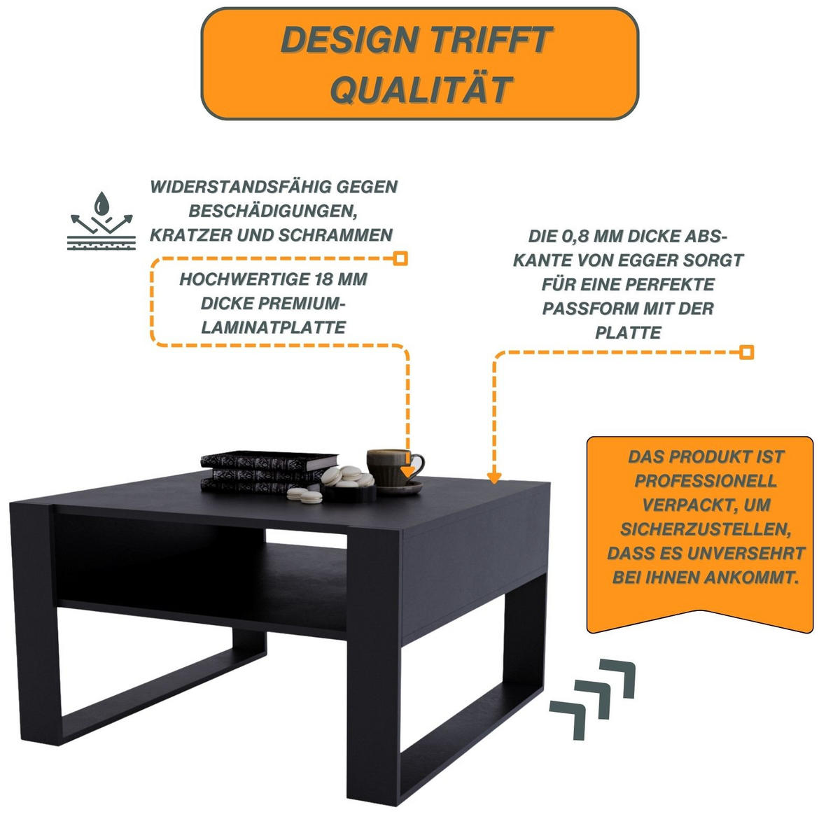 COUCHTISCH Karo_71.5 68/45/71,5 - Schwarz, Holzwerkstoff (72/68/45cm) - RAUMHIRSCH FURNITURE
