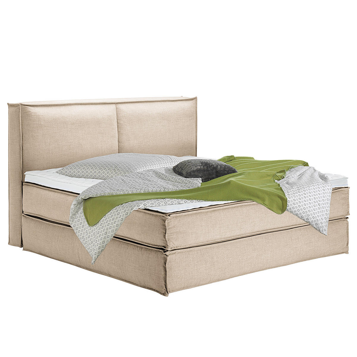 BOXSPRINGBETT mit Kopfteil - Premium - Beige, Textil (200/220cm) - home24